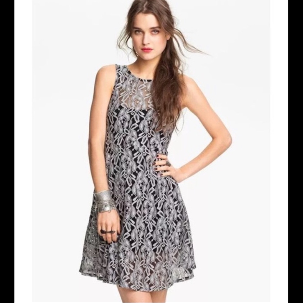 Free People fit and flare miles of lace floral dress